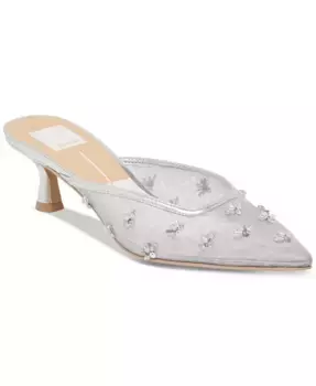 Женские мюли Clara с декоративными элементами, ажурной сеткой и острым носом на каблуке Dolce Vita, серебряный