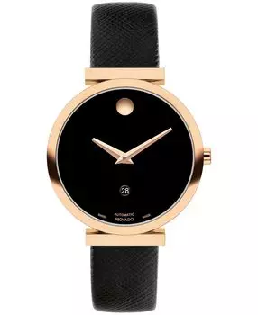 Женские музейные классические швейцарские автоматические часы с черным ремешком из натуральной кожи, 32 мм Movado, черный