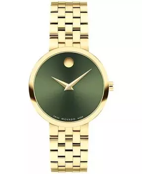 Женские музейные классические швейцарские кварцевые золотые часы с PVD-покрытием 29,5 мм Movado, зеленый