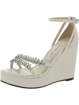 Женские нарядные босоножки на танкетке из кожи Bing Jimmy Choo, цвет latte/crystal