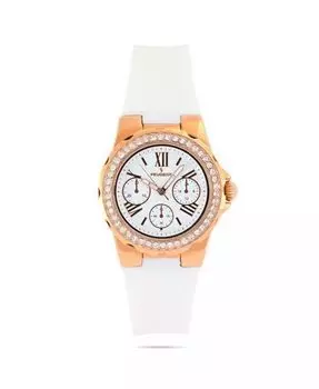 Женские наручные часы из розового золота с хрустальным безелем и силиконовым резиновым ремешком Peugeot, белый