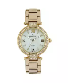 Женские наручные часы с браслетом 38 мм, позолоченные, с кристаллами на безеле Peugeot