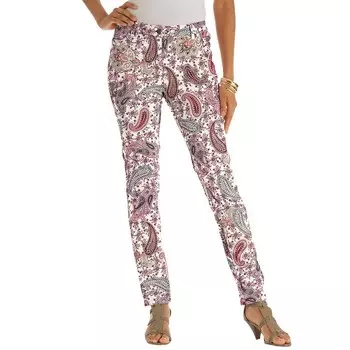 Женские невидимые эластичные джинсы-скинни Roaman больших размеров Iconic Roaman's, цвет White Paisley Flowers