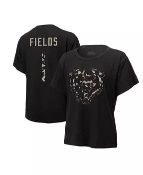 Женские нитки Джастин Филдс Черная футболка Chicago Bears Leopard с именем и номером игрока Majestic, черный