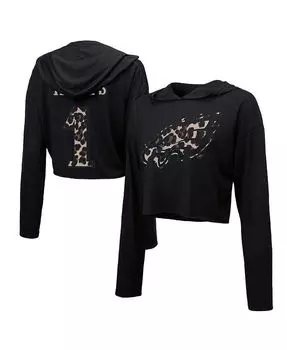 Женские нитки Jalen Hurts Black Philadelphia Eagles Leopard, имя и номер игрока, укороченная толстовка с длинными рукавами Majestic, черный