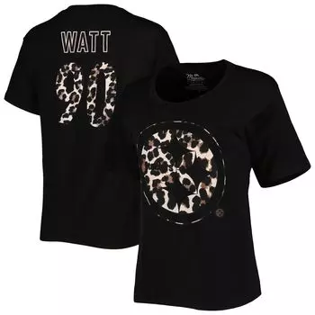 Женские нитки Majestic T.J. Черная футболка Watt Pittsburgh Steelers Leopard с именем и номером игрока Tri-Blend Majestic