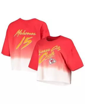 Женские нитки Патрик Махоумс Красно-белая футболка Kansas City Chiefs с капельным красителем Имя и номер игрока Укороченная футболка Tri-Blend Majestic