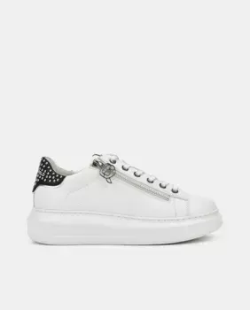 Женские низкие кожаные кроссовки Kapri Stud Zip в форме шлема Karl Lagerfeld, белый