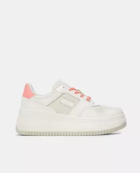 Женские низкие кожаные кроссовки в форме корзинки на платформе и с логотипом Tommy Jeans, белый