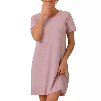 Женские ночные рубашки из модала, рубашка для сна с коротким рукавом, короткая ночная рубашка с круглым вырезом Cheibear, розовый