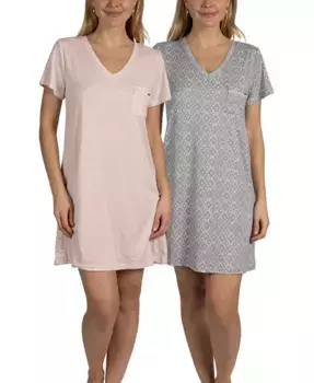 Женские ночные сорочки с V-образным вырезом и коротким рукавом, 2 шт Tahari, серый