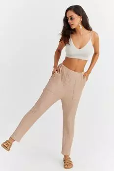 Женские норковые брюки с эластичными карманами и складками PP4568 Cool & Sexy, коричневый