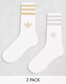 Женские носки Adidas Originals Glitter Trefoil 2 Pack, белый/золотой/серебряный
