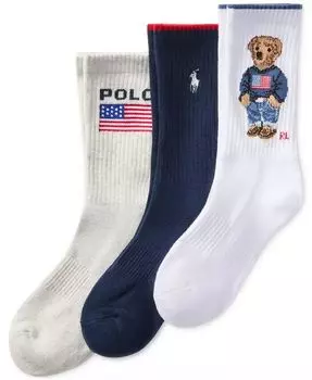 Женские носки Core Flag Bear Crew, 3 пары Polo Ralph Lauren, белый