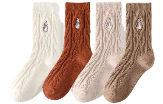 Женские носки до колена Caramella, 4 пары (бежевый + черный + абрикосовый + серый)