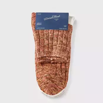Женские носки до щиколотки четырехцветные, в мелкую и однотонную резинку, 3 пары Universal Thread, цвет Rust/Ivory/Oatmeal Heather