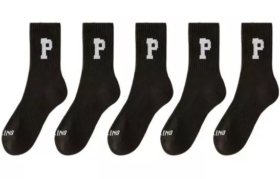 Женские носки до середины икры August August, 5 двойных (черный + черный + черный + белый + белый)