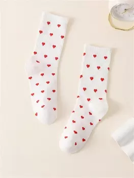 Женские носки до середины икры ROMWE Kawaii, милые, с сердечком, с узором, многоцветный