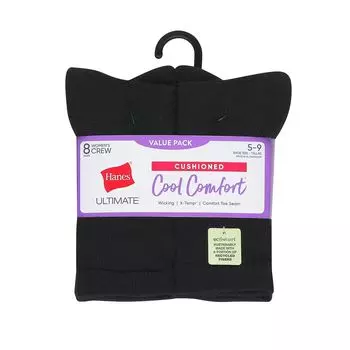 Женские носки Hanes Ultimate Cool Comfort, 8 пар мягких носков HWUCC8 Hanes, черный