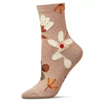 Женские носки из чесаного хлопка с цветочным принтом MeMoi, цвет Oatmeal