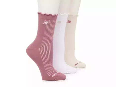 Женские носки New Balance Lightweight Mid Ruffle – 3 шт. в упаковке, цвет лиловый/слоновая кость/белый
