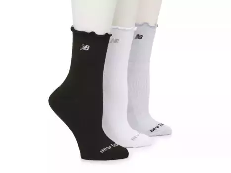 Женские носки New Balance Lightweight Mid Ruffle – 3 шт. в упаковке, белые/черные/серые