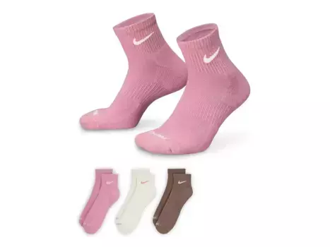 Женские носки Nike Everday Plus Cushion Ankle Socks — 3 пары, светло-розовые
