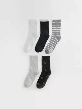 Женские носки с принтом, 5 шт. LCW DREAM, светло-серый меланж