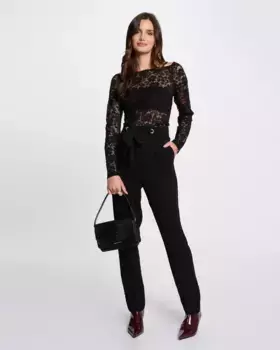 Женские облегающие брюки с завязывающимся поясом Morgan, черный