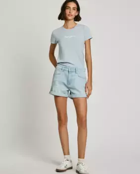 Женские облегающие джинсовые шорты с высокой талией Pepe Jeans, голубой