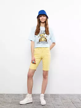 Женские облегающие джинсовые шорты с высокой талией и карманами LCW Jeans