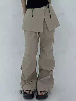 Женские однотонные брюки в стиле пэчворк 2 в 0 Dazy, темно-зеленый