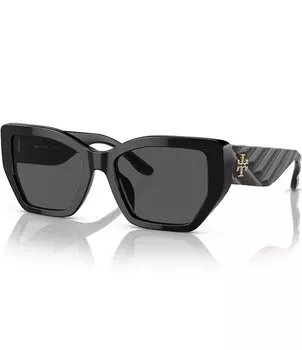 Женские однотонные черные прямоугольные солнцезащитные очки Tory Burch 0TY7187U 53 мм, черный