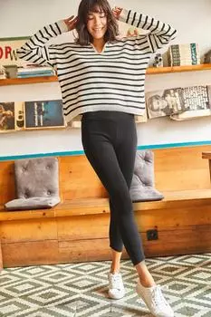 Женские однотонные флисовые колготки в черную полоску Olalook, черный