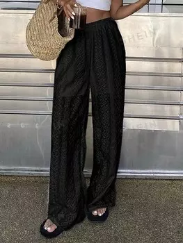 Женские однотонные летние длинные брюки с эластичной резинкой на талии, повседневные летние длинные брюки в праздничном стиле Dazy, черный