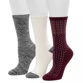 Женские однотонные носки круглой вязки Cuddl Duds с плюшевым наполнителем средней плотности и зигзагообразной каймой на плоской подошве из 3 штук, цвет Windsor Wine