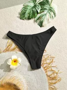 Женские однотонные плавки бикини SHEIN Swim Подходит для отдыха, черный цвет
