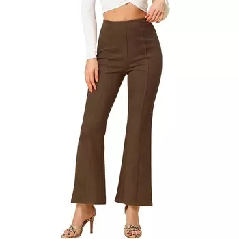Женские однотонные расклешенные трикотажные расклешенные брюки со скрытой боковой молнией из искусственной замши ALLEGRA K, цвет Dark Brown