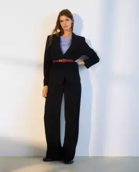 Женские однотонные широкие брюки со шлевками для ремня и пуговицей спереди Woman El Corte Ingls, темно-синий