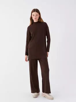 Женские однотонные трикотажные брюки с эластичной резинкой на талии LCW Modest, коричневый