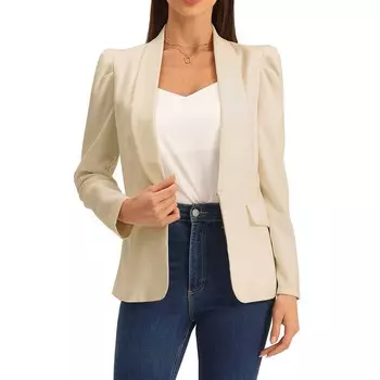 Женские офисные блейзеры 2024, пиджак с шалевым воротником и пышными рукавами, пиджаки ALLEGRA K, бежевый