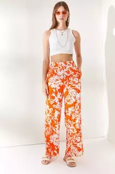 Женские оранжевые брюки палаццо из вискозы с толстой талией и карманами Olalook, оранжевый