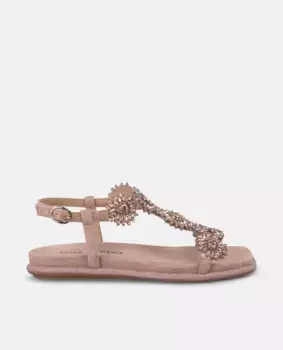 Женские открытые босоножки с ремешком в форме цветка, украшенным стразами Alma en Pena, розовый