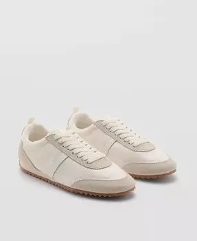 Женские парусиновые кроссовки с кожаными вставками MANGO, бежевый