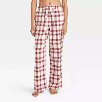 Женские пижамные брюки из фланели в клетку - Auden, цвет Cream