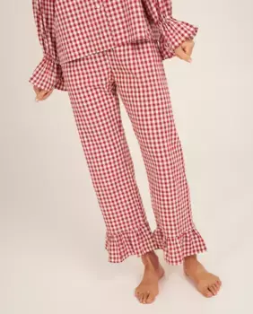 Женские пижамные брюки в клетку с оборками на щиколотках Bohodot, красный