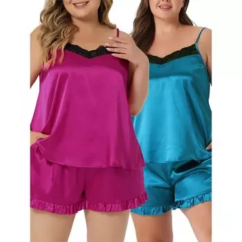 Женские пижамные комплекты больших размеров, нижнее белье, одежда для сна, 2 предмета, шорты на бретельках, одежда для сна Agnes Orinda, цвет Hot Pink Lake Blue