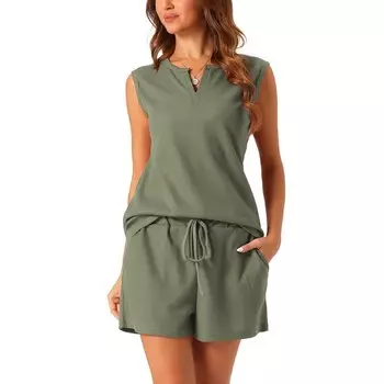 Женские пижамные комплекты вафельной вязки из 2 предметов, майка и шорты, комплекты для отдыха Cheibear, цвет Army Green