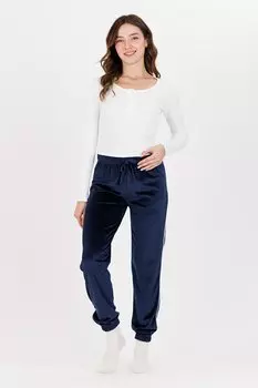 Женские пижамные штаны темно-синего цвета с эластичной резинкой в полоску экрю ECROU