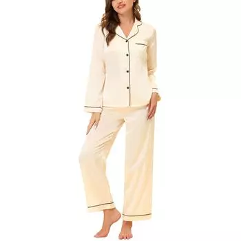 Женские пижамы, домашняя одежда, топы и брюки с длинными рукавами, атласные комплекты cheibear, фиолетовый